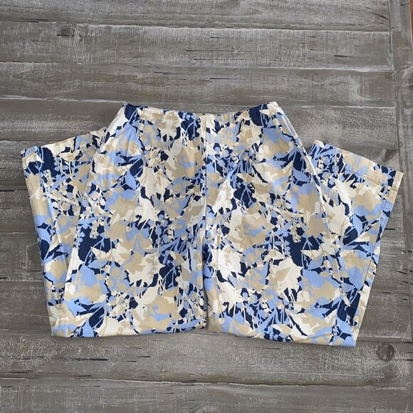 Geoffrey Beene Cropped Pants Women’s Size 4 Stretch Floral Print Navy Tan - Picture 6 of 6